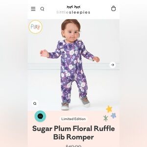 Little Sleepies Sugar Plum Floral Ruffle Bib Romper